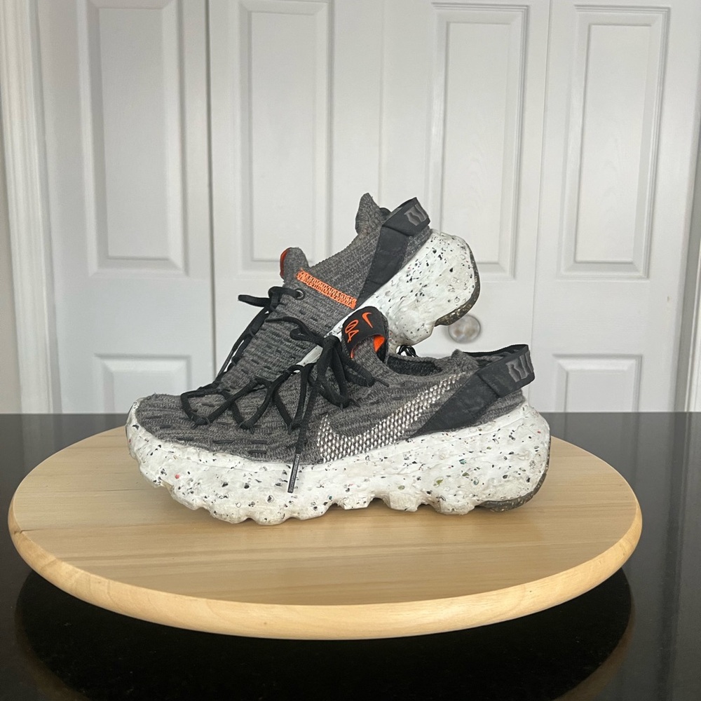 Nike Kids Gray Knit Sneakers with Orange Accents